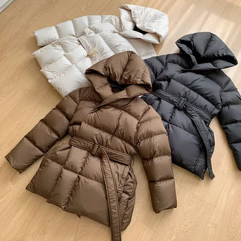 2023 Зимни дамски якета, дебели топло ежедневното палто дамско яке с колан на Парка с качулка размер плюс, палта, Нова Мода