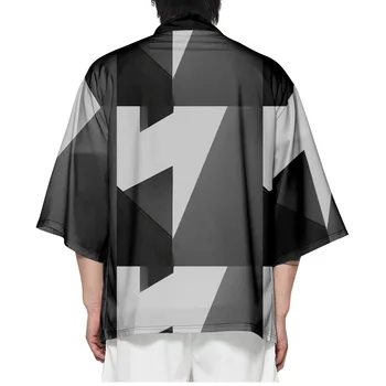 Годишен Женски мъжка жилетка Оверсайз с геометричен принтом, плажна кимоно, риза хаори, азиатски облекло