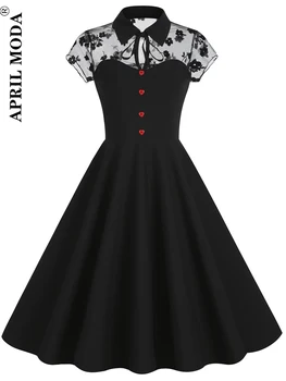 Елегантно дамско винтажное ежедневното женствена рокля-люлка, готическата панковская туника, сарафан миди с къс ръкав, вечерни плътно прилепнали черни рокли-клеш