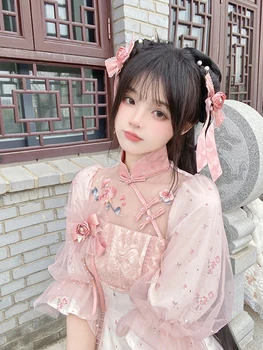 Нова рокля в китайски стил за жени, подобрено Hanfu Рокли Lolita, розово Коледна сладка Лолита