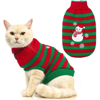 Топли шарени пуловер за кучета, Коледно облекло за малки кучета, зимна костюм кученце, дрехи за пудел Бишона, пуловер за котки