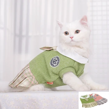 Рокля-пуловер Cat JK, училищни униформи за домашни любимци, пролетно-есенни дрешки за кученца, мека трикотажная пола, Риза за котки, зайци, Малки средни кучета