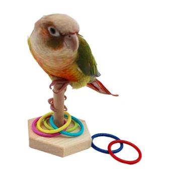 1 Комплект пръстени за полагане на птици върху дървена платформа, играчка за обучение интелект домашни любимци, образователна играчка-папагал, интерактивни пъзели, подарък