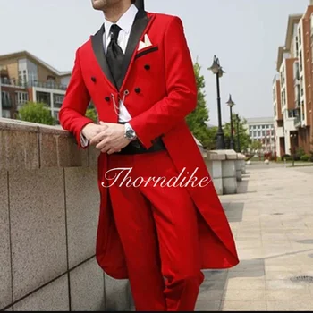 Thorndike 2022-Изработена по поръчка-Червен-Фрак-Младоженеца-Смокинги-Бизнес-мъжки костюми-Сако-Панталон-Сватбен Костюм-За-мъже