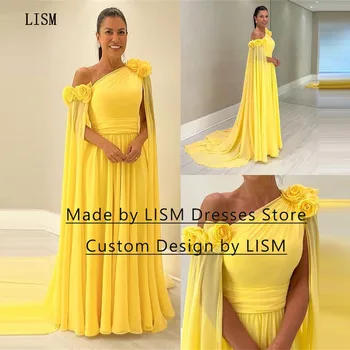 LISM Жълти 3D цветя трапецовидна форма с драпировкой в Дубай, арабските дамски рокли за абитуриентски бал, шифоновый придворен струята