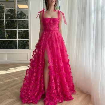 Тънки ярко-розови рокли за бала трапецовидна форма, с квадратна деколте и аппликацией, вечерна рокля на принцеса Саудитска Арабия, рокли за коктейл, индивидуален размер