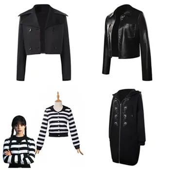 Палто Wednesday Addams, cosplay-костюм, дамско дълго яке, риза, TV-сряда, Ролева игра, Фентъзи, женски кралят костюм за Хелоуин