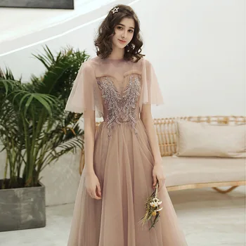 2021 Женствена Рокля Трапецовидна форма, с къси ръкави, луксозна вечерна Рокля с пайети, луксозно вечерна рокля дантела за бала