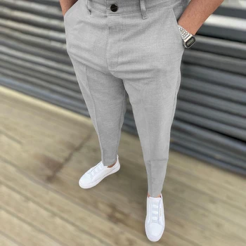 Бизнес Ежедневни елегантни панталони обикновена панталони в британския стил, мъжки летни нови модни прави панталони за мъж