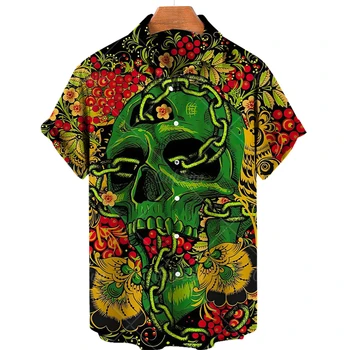 2023 Лятна хавайска риза с 3D принтом Черепи за мъже 5xl топ с къс ръкав и герои, мъжки дишащи свободни ризи, мъжки дрехи