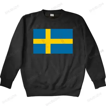 homme есенни блузи с кръгло деколте, черни качулки пролет, Брандираната мъжки hoody COOLMIND, мъжки hoody с качулка Konungariket Sverige, Флаг на Швеция