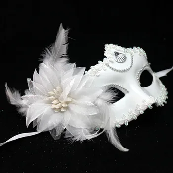 Гореща Разпродажба, секси женски черно-бели дантелени маска за очи с цветя и пера за маскарадной партита, денс костюм за Хелоуин, маска на половината от лицата, декор