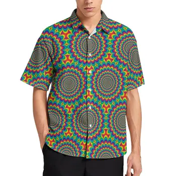 Ежедневни ризи в стил психеделични на шейсетте, плажна риза в стил хипи, хавайски модни блузи с шарени 3XL 4XL