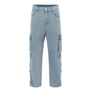 Популярните мъжки модерни панталони на средно засаждане, trend деним стил, стил на улицата, универсални панталони голям растеж за мъже, поролоновый малко момче
