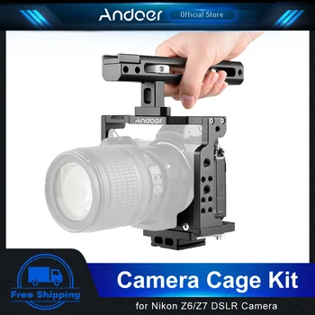 Клетка за камера Andoer C15-B + комплект началото дръжки от алуминиева сплав с прикрепен за студено башмака, Съвместима с огледално-рефлексен фотоапарат Nikon Z6/Z7