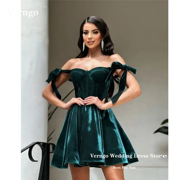 Verngo 2023, нови тъмно зелено кадифе, къса рокля за абитуриентски бал с отворени рамене, вечерна рокля за коктейл в арабски стил в Дубай, сладка рокля