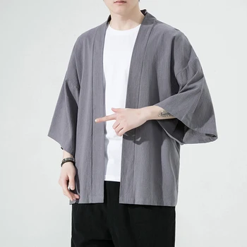 Памучен бельо тениска в китайски стил, мъжка лятна тънка тениска в корейски стил, с 3/4 ръкави, однотонная мъжки дрехи, топ harajuku