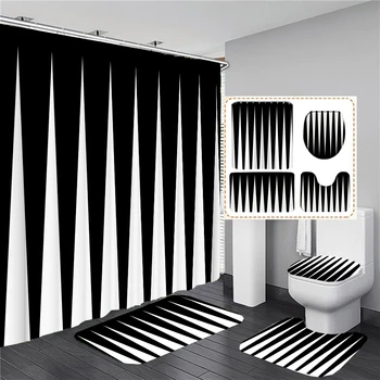 Черни Комплекти, завеси за душ, сиви и бели абстрактни геометрични завеси за баня, обзавеждане за баня, капака на тоалетната чиния, нескользящие подложки