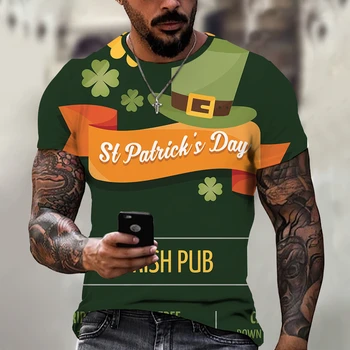 2023 Нова Мъжка тениска С Деня на Св. Патрик 3.17, Кралят Ирландски фестивал, Зелена Лятна Тениска с къс ръкав в стил Харадзюку, улица