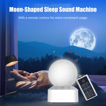 Настолна Машина с Бял Шум на формата на Луната, Звукова Машина За Терапия на Съня, 7 Цвята Нощно Осветление, 10 Успокояващи Звуци, с Дистанционно Управление