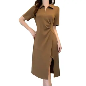 Модерни рокли оверсайз за жени 2023, Лятно ново ежедневното малко секси рокля, дебел мм, тясна талия, тънка рокля-поло
