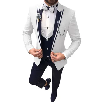 Нов случайни модерен мъжки костюм, комплект от три елемента (топ + жилетка + панталони) Оборудвана костюм на младоженеца за сватбената церемония, костюм най-добрият човек, мъжки костюм