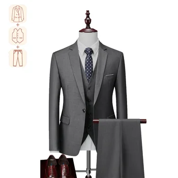 Оригинален мъжки сив бизнес всекидневни костюми, костюми-двойка/тройка за официални събития, Черни костюми премиум качество, Размери M-6XL