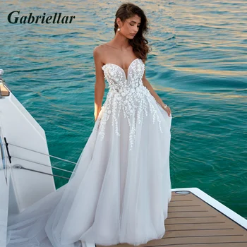 Сватбени рокли Gabriellar от нежен тюл във формата на сърце 2023, сватбени рокли трапецовидна форма с аппликацией и отворен гръб Abito Da Sposa по индивидуална заявка