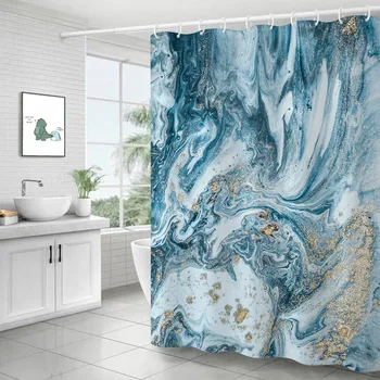 Завеса за душ от полиестер с абстрактно мрамор, 3D печат на ивици, пъстри завеси за баня, водоустойчив плат, интериор на пердета за баня