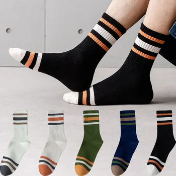 3 чифта/лот, Мъжки Модни Чорапи, Бизнес Ежедневни Чорапи в стил Хип-Хоп с Контрастни Ивици, Ежедневни Чорапи за Скейтборд в стил Харадзюку, Творчески Меки Забавни Чорапи