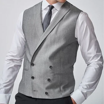 Мъжки костюм, жилетка с ревери, двубортная однотонная яке без ръкави, елегантен модерен костюм 2023, нова мъжки дрехи