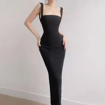 2023 Нова рокля, елегантна секси рокля с каишка на гърба, лятна рокля за демонстрация темперамент на известни личности, облегающая дълга пола до бедрата