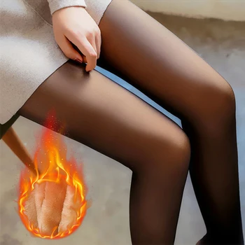 Зимни топли гамаши Женски изкуствени прозрачна Гамаши с висока талия, дебели суперэластичные флисовые чорапи