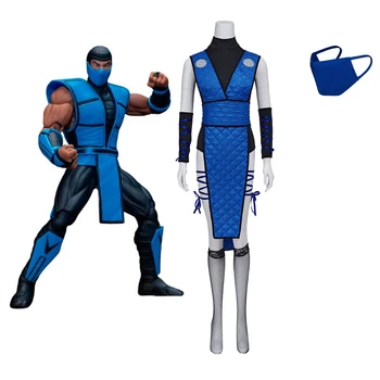 Играта Mortal Kombat Sub-Zero Женски костюм за cosplay, Костюм със затварянето на лицето, Шотокан нинджа Боец Sub-Zero, сексуална сини униформи