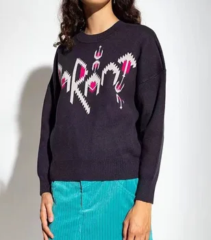 Дамски 2023, най-новият вязаный пуловер с кръгло деколте и интарсией, пуловер, топ