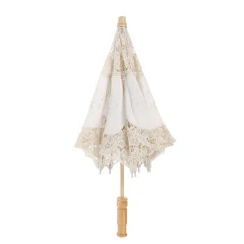 Прозрачни Чадъри Бели Дантелени Sombrillas De Para Чадър с дървена дръжка Unbrella За Гостите на сватбата Момиче-слънце жена