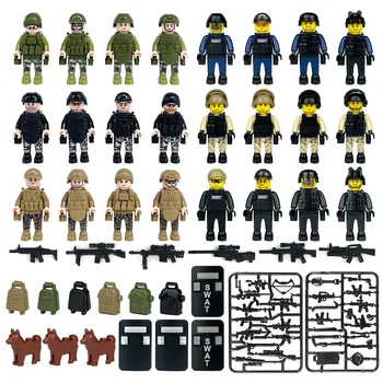 Военни фигури на MOC, градивни елементи, специални сили, полицейско оръжие, плюшени аксесоар, направи си сам, обучение модел, тухли