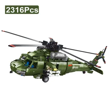 Военен WW2 2316Pcs Z20 Хеликоптер Статичен Модел на Строителни Блокове на Технически Армейски Самолет Оръжие Тухли MOC Играчки За Деца И Възрастни Подарък