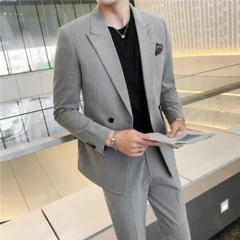 Модерен мъжки костюм 2023 г. (Сако + панталон, нов тънък тенденция, красива сватбената рокля на булката, бизнес блейзър, комплект от две части
