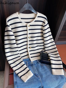 Елегантна жилетка Дамски есен облекло 2023 Модерен шарен пуловер Y2K Блузи с дълъг ръкав Трико съкратен пуловери, Палта Pull Femme